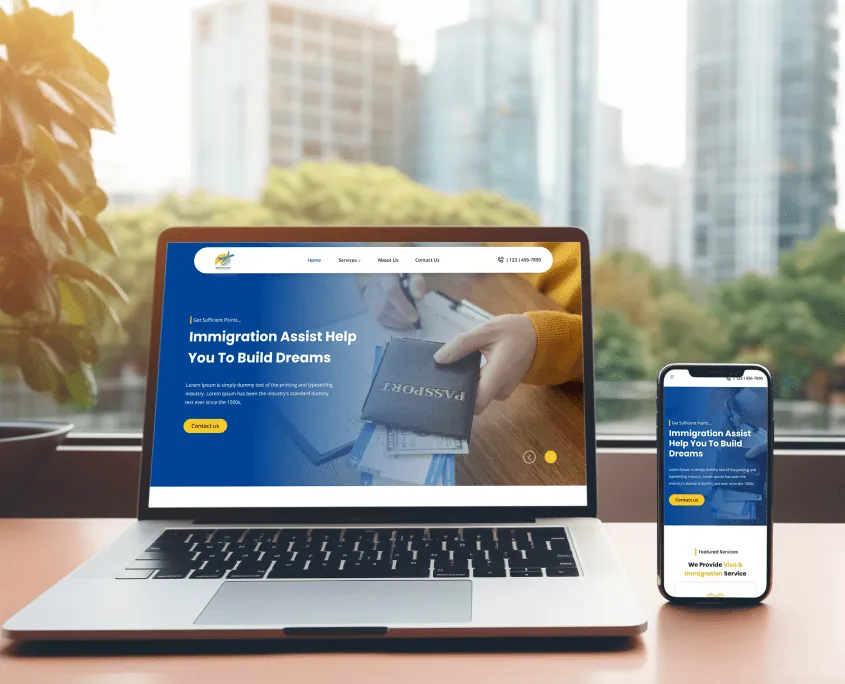 Immigration Assist website on a laptop and phone